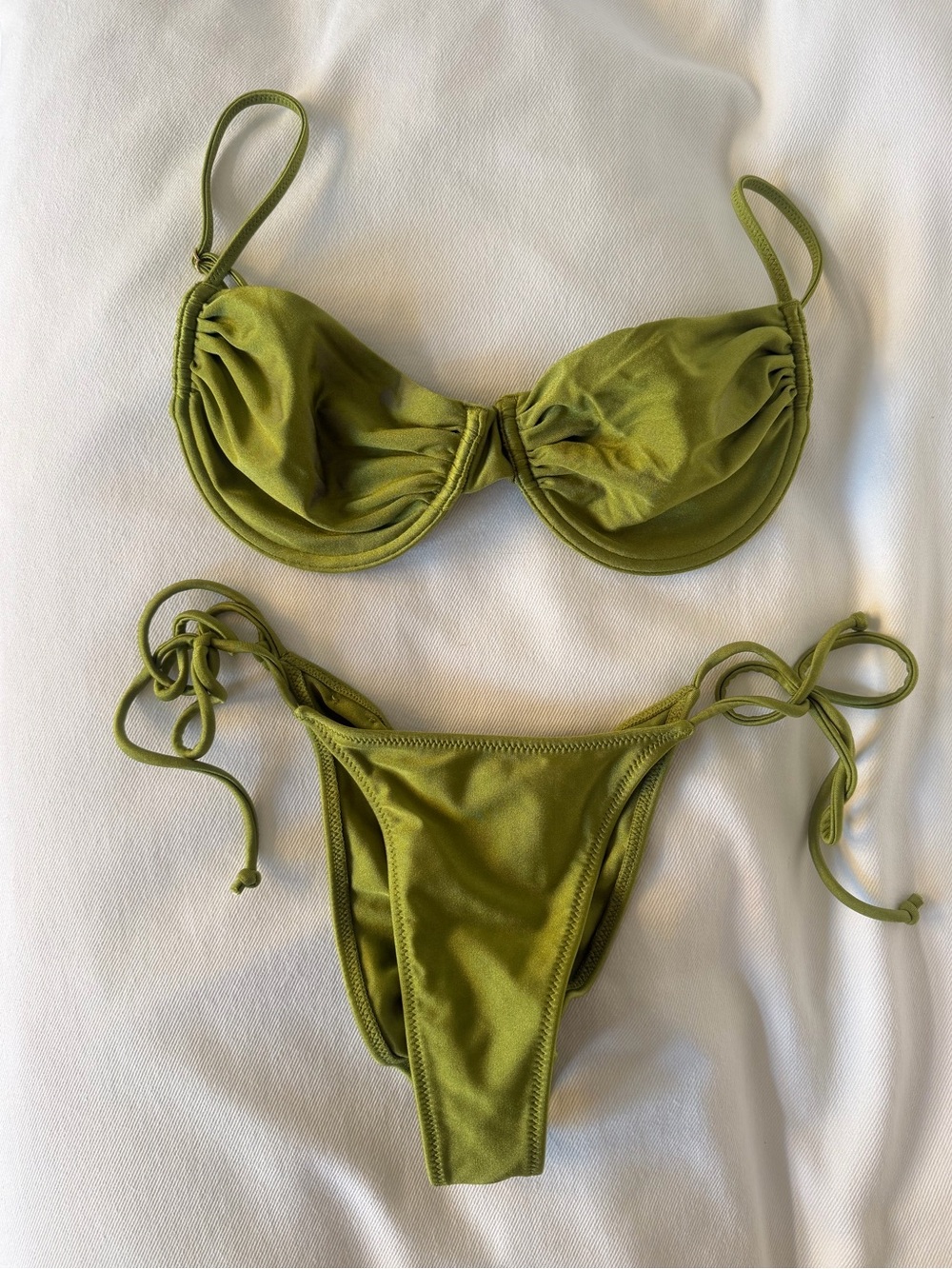 White Fox Boutique Olive Green Tie-Side Bikini Set